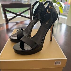 Michael Kors Black Patent Leather Ankle-Strap Platform Heels